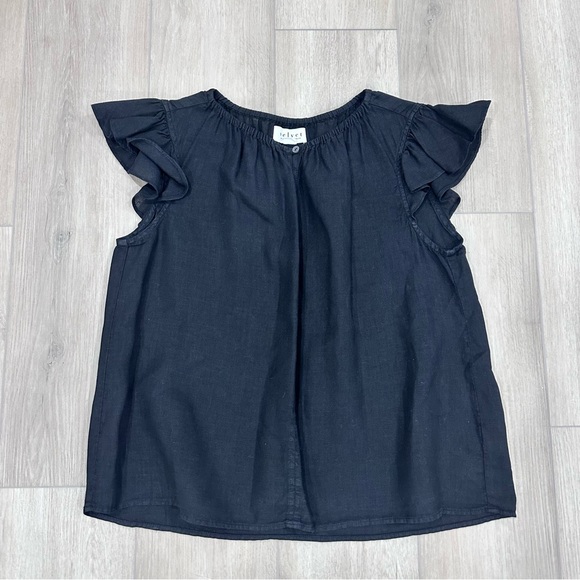 Velvet by Spencer and Graham Irene linen flutter short sleeve top black XS - Picture 3 of 8